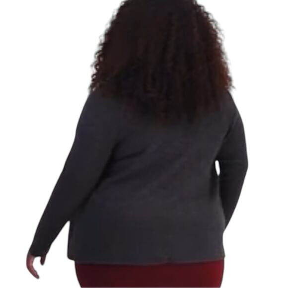 100% Cashmere Plus Size Open Cardigan in Charcoal Gray - Picture 2 of 5